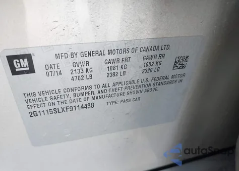 2015 Chevrolet Impala 1Lt z USA, uszkodzony, nr VIN 2G1115SLXF9114438